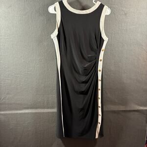 lauren ralph lauren women dress 8 black white gold button minimalist neutral